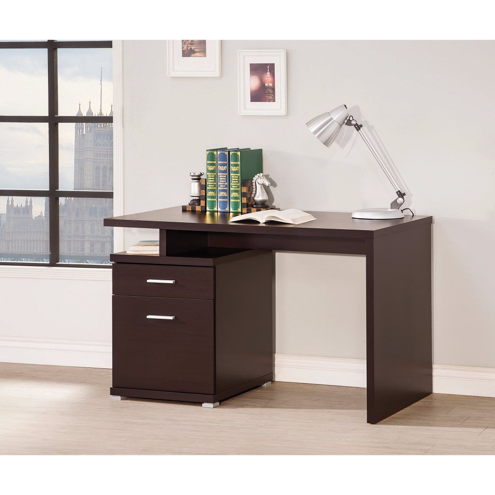 Wooden Contemporary Desk With Cabinet, Brown By Benzara | Desks | Modishstore