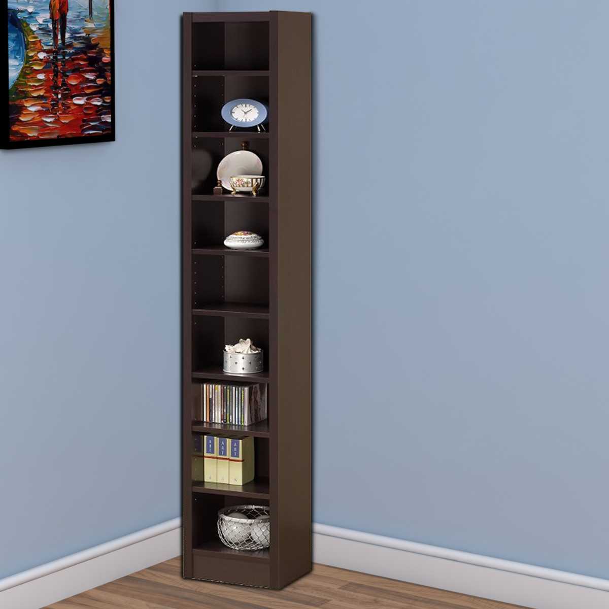 Glimmering Brown Narrow Wooden Bookcase  By Benzara | Bookcases |  Modishstore  - 2