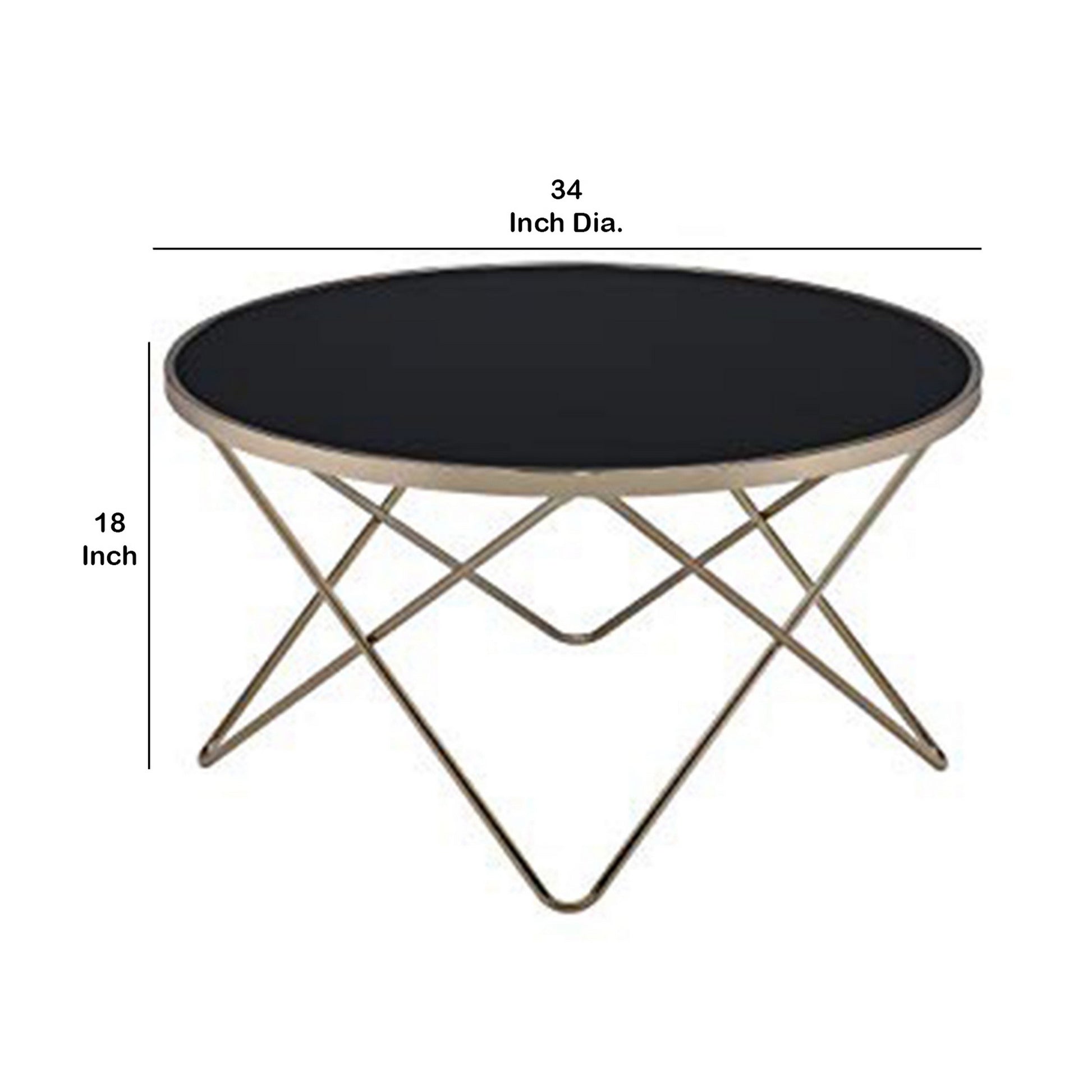 18 Inch Glass Top Coffee Table With Metal Base, Black And Gold  By Benzara | Coffee Tables |  Modishstore  - 4
