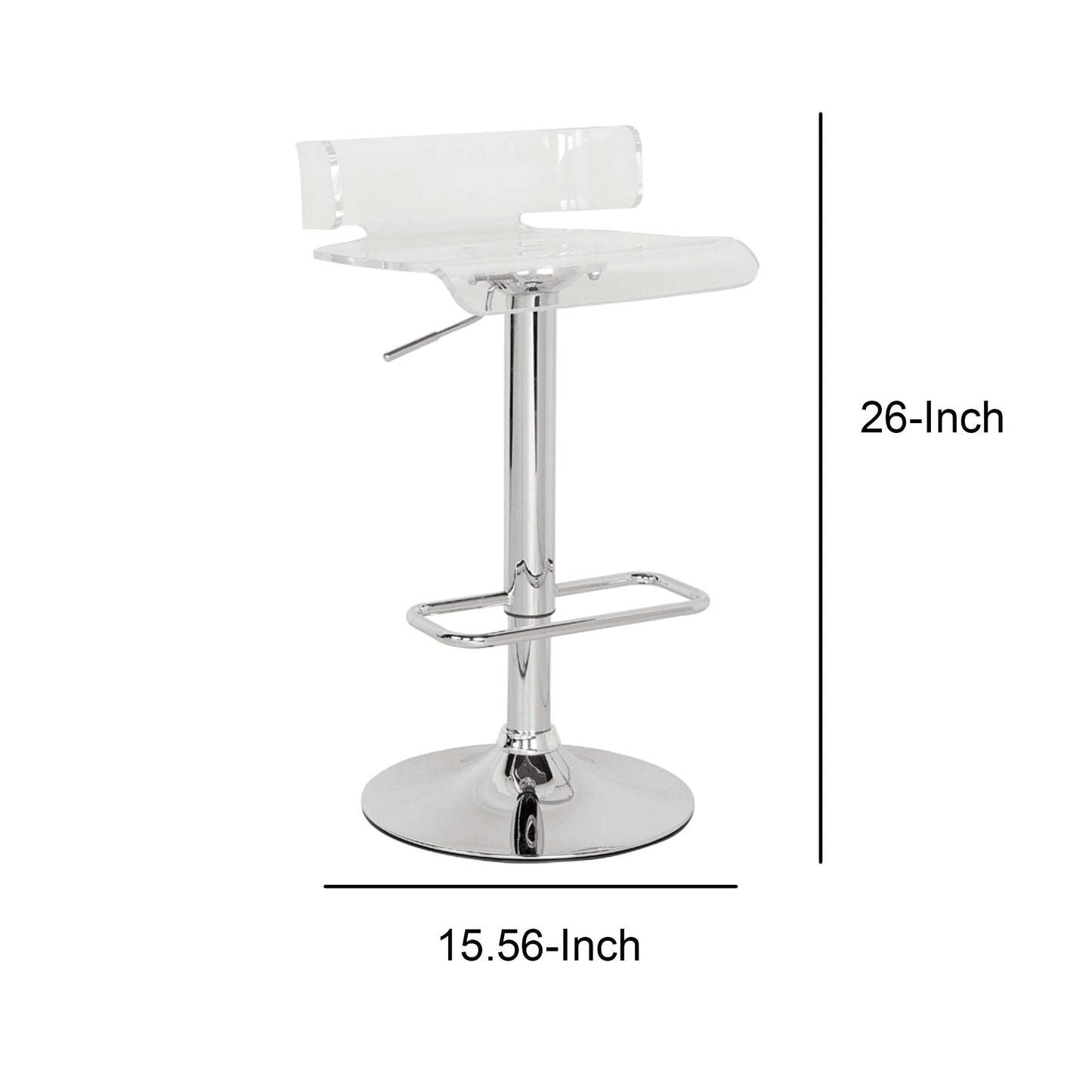 Smart Looking Adjustable Stool With Swivel, Clear & Chrome By Benzara | Bar Stools | Modishstore - 6