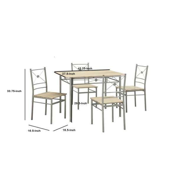 Sturdy Dining Table In A Set Of Five, Silver By Benzara | Dining Sets | Modishstore - 6