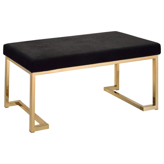 Fabric Bench With Metal Tubular Base, Gold And Black  By Benzara | Stools & Benches |  Modishstore 