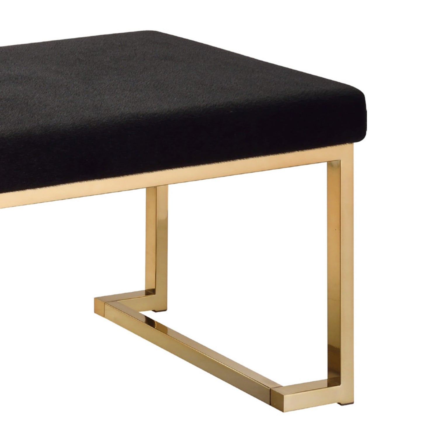 Fabric Bench With Metal Tubular Base, Gold And Black By Benzara | Stools & Benches | Modishstore - 6