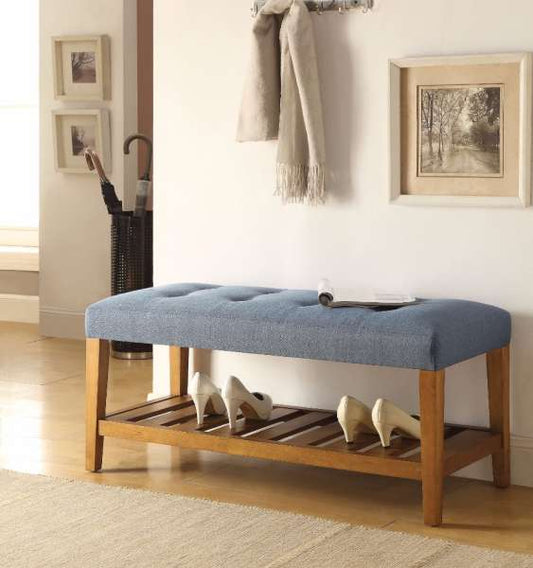 Wooden Bench, Blue & Oak  By Benzara | Stools & Benches |  Modishstore 