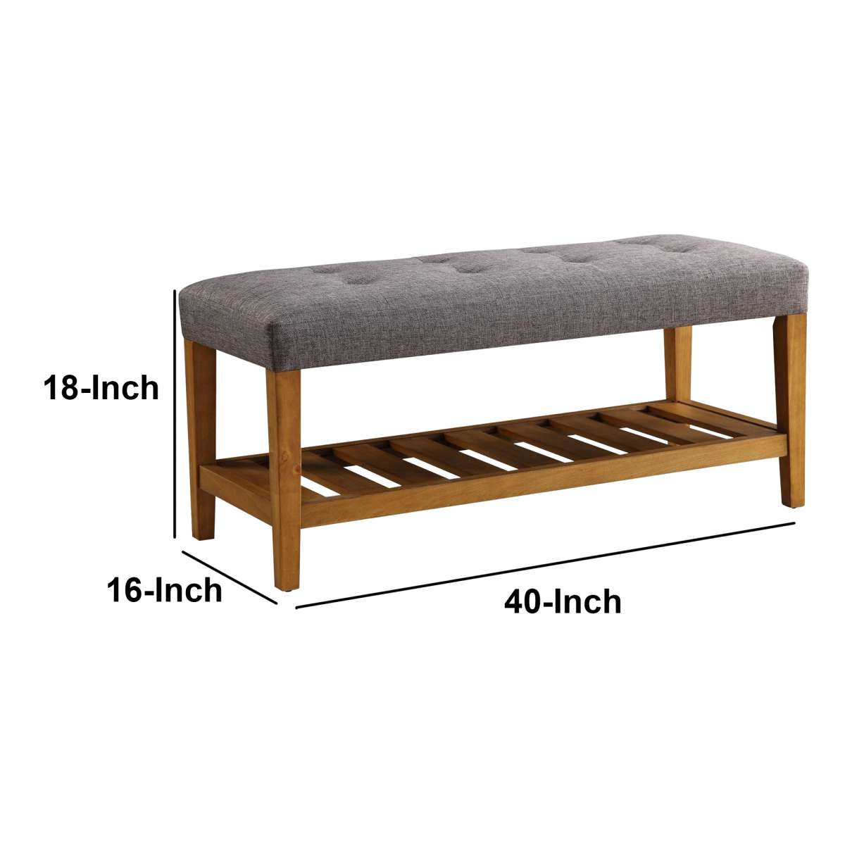 Wooden Bench, Gray & Oak By Benzara | Stools & Benches | Modishstore - 6