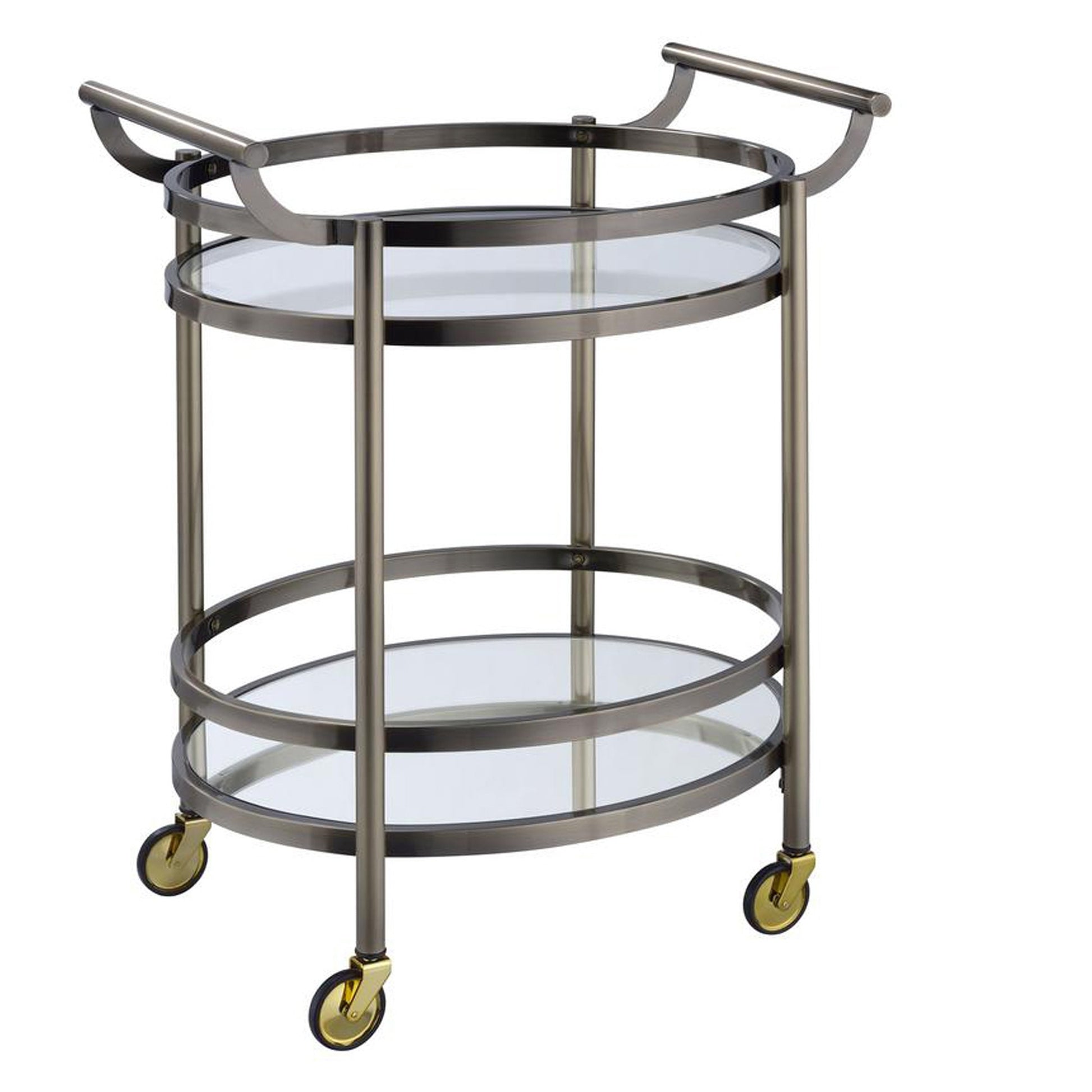 Oval Shaped Metal Serving Cart With 2 Shelves, Silver  By Benzara | TV Tray Tables |  Modishstore 
