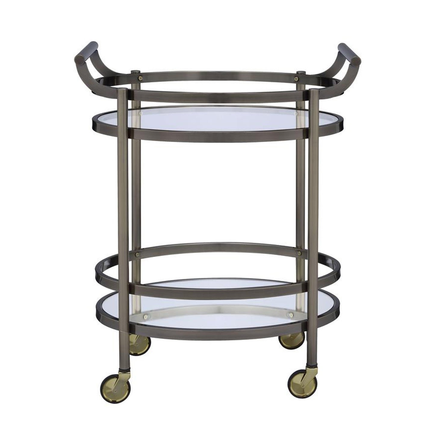 Oval Shaped Metal Serving Cart With 2 Shelves, Silver  By Benzara | TV Tray Tables |  Modishstore  - 3