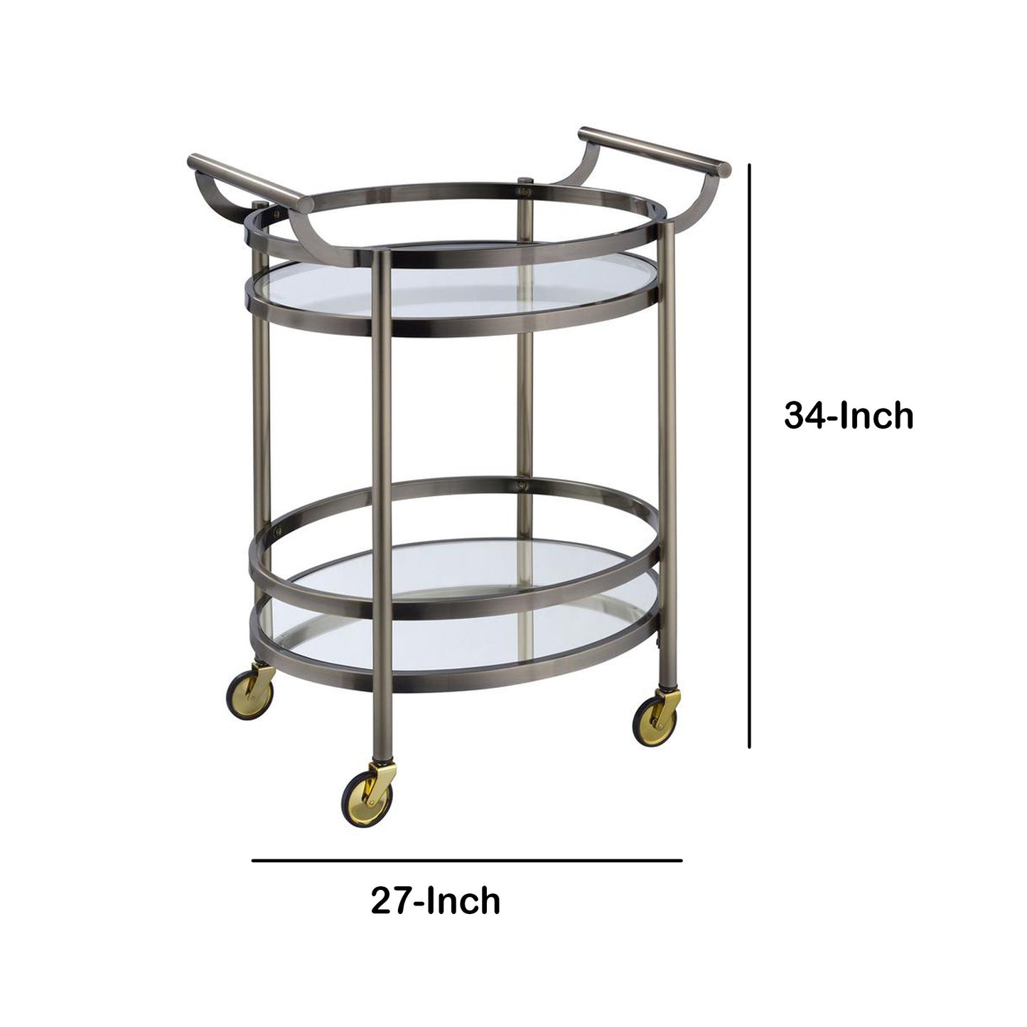 Oval Shaped Metal Serving Cart With 2 Shelves, Silver By Benzara | TV Tray Tables | Modishstore - 6