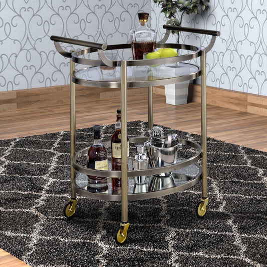 Oval Shaped Metal Serving Cart With 2 Shelves, Silver  By Benzara | TV Tray Tables |  Modishstore  - 2