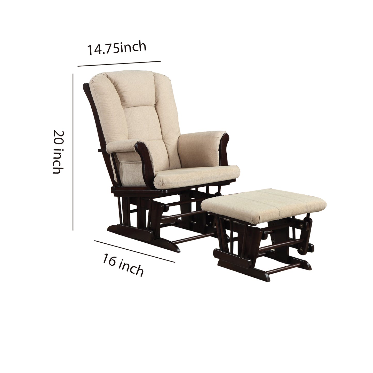 Functionally Appealing Glider Chair With Ottoman, Beige By Benzara | Lounge Chairs | Modishstore - 6