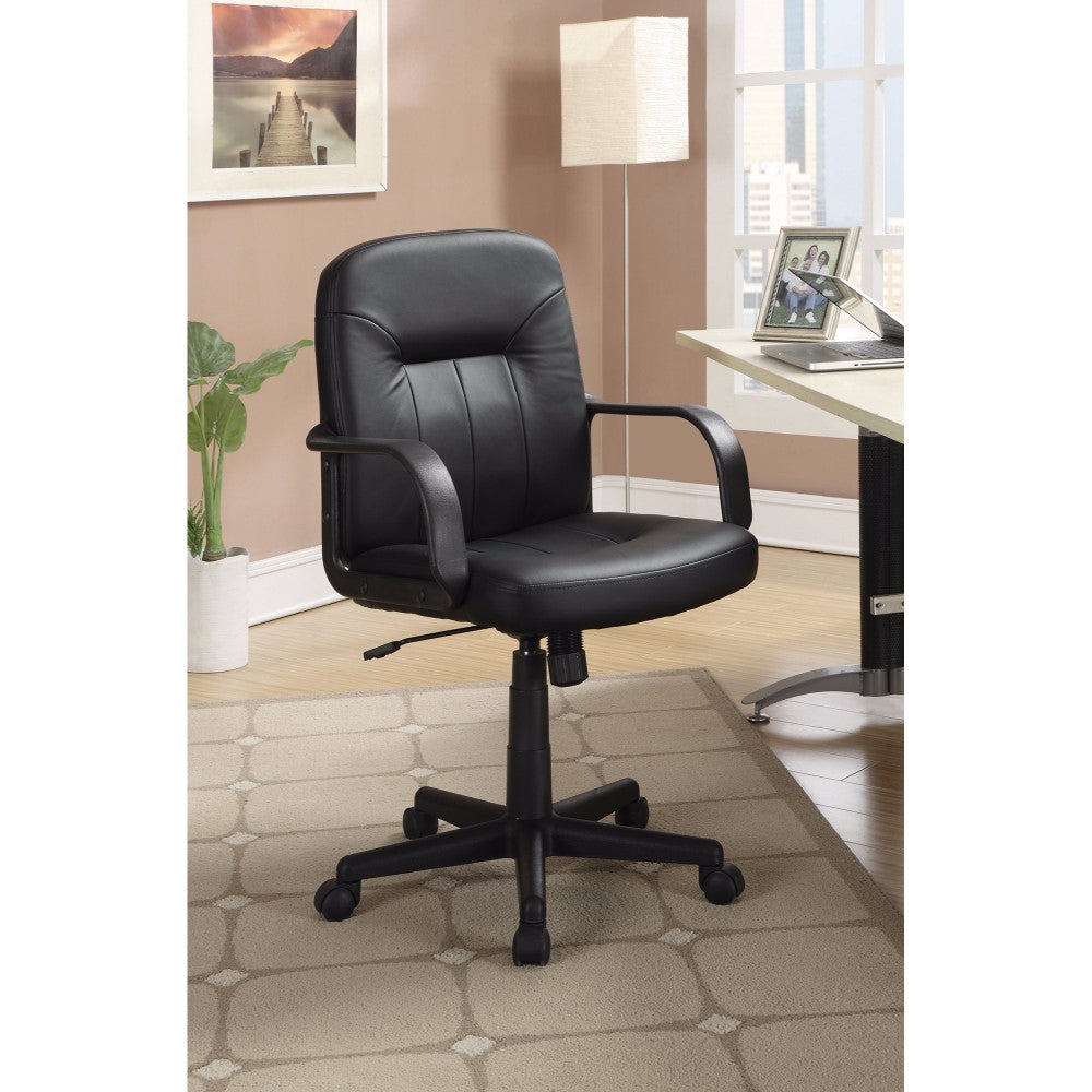 Medium Back Office Leather Chair, Black By Benzara | Office Chairs | Modishstore
