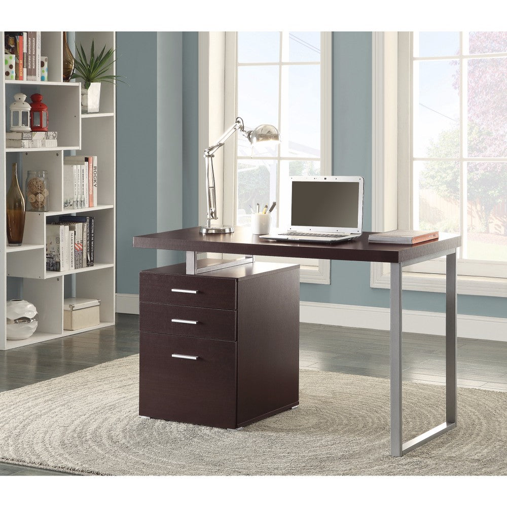 Contemporary Style Office Desk With File Drawer, Brown By Benzara | Desks | Modishstore