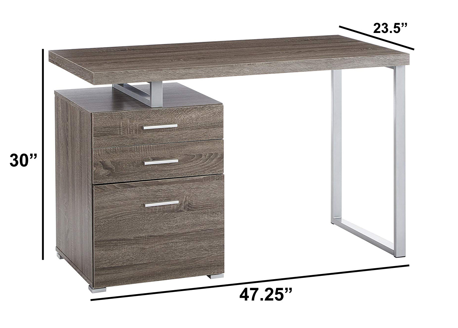 Modish Office Desk With File Drawer, Gray  By Benzara | Desks |  Modishstore  - 6