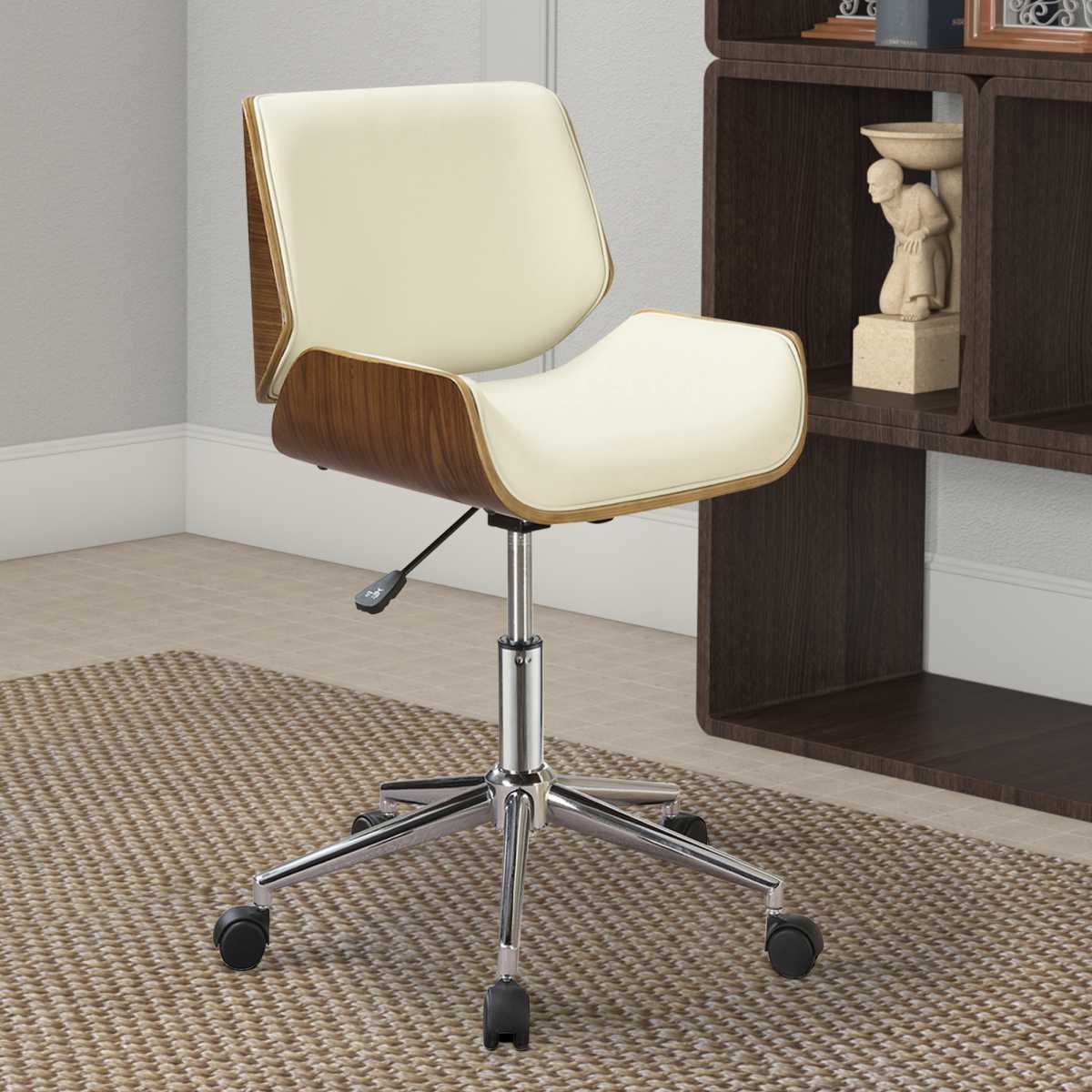 Contemporary Small-Back Home Office Chair, Beige/Walnut  By Benzara | Office Chairs |  Modishstore  - 2