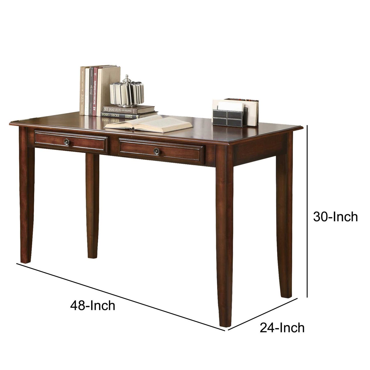 Transitional 2 Piece Wooden Desk Set, Brown By Benzara | Desks | Modishstore