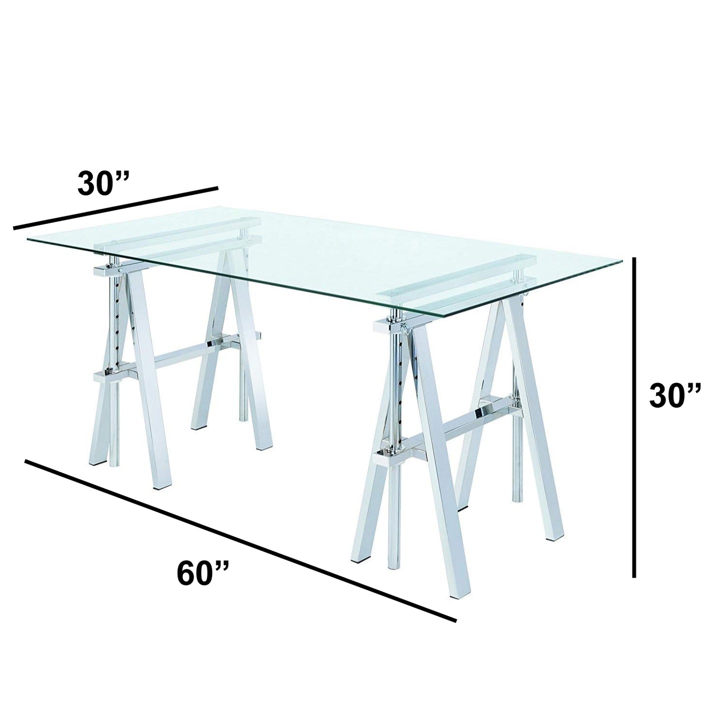 Adjustable Writing Desk With Sawhorse Legs, Clear And Silver By Benzara | Desks | Modishstore - 6