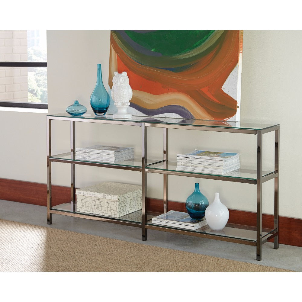 Industrial Metal Bookcase With Glass Shelves, Silver By Benzara | Bookcases | Modishstore
