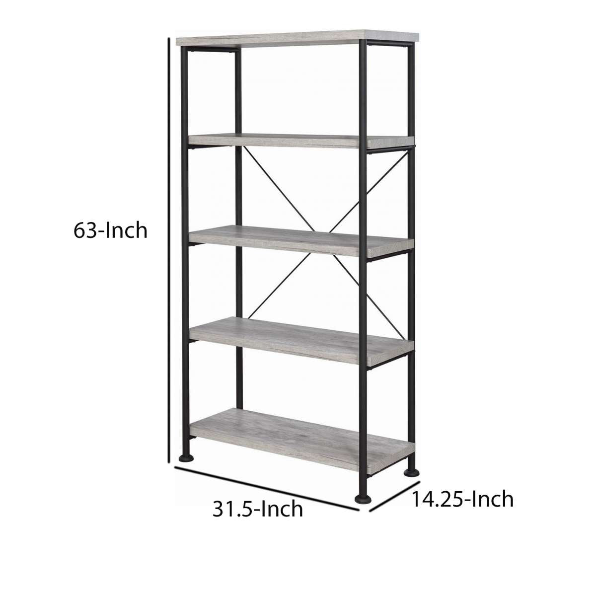 Sophisticated Wood And Metal Open Bookcase, Gray  By Benzara | Bookcases |  Modishstore  - 6