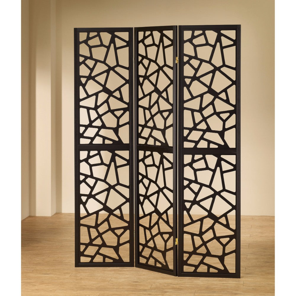Intricate Mosaic Cutouts Folding Screen, Black By Benzara | Room Divider | Modishstore