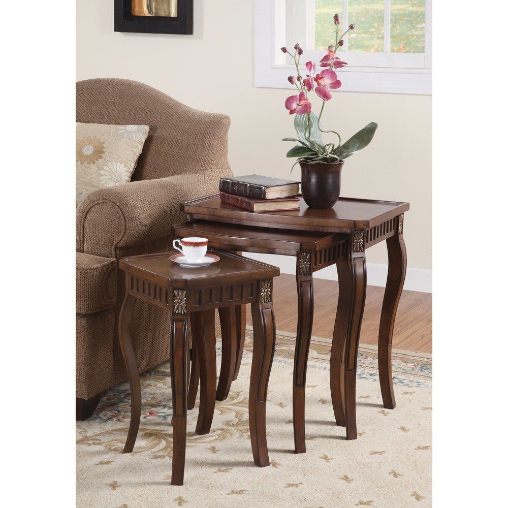 Set Of 3 Wooden Nesting Tables With Curved Legs, Brown By Benzara | Nesting Tables | Modishstore
