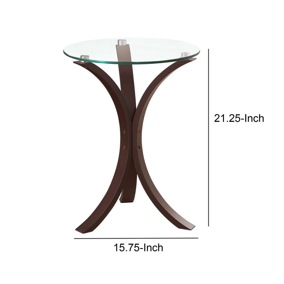 Contemporary Metal Accent Table With Glass Top, Brown And Clear By Benzara | Coffee Tables | Modishstore - 6