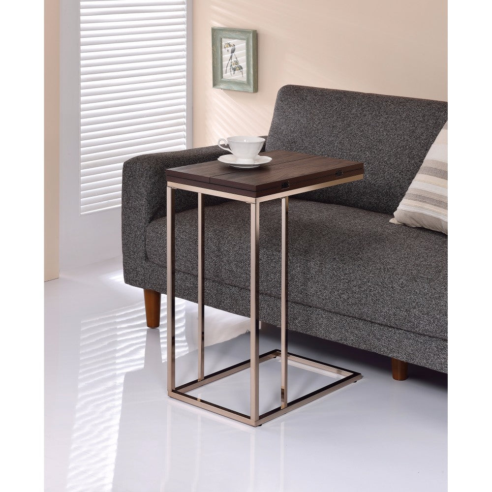 Classic Brown Wooden Top Snack Table With Chrome Legs By Benzara | Coffee Tables | Modishstore