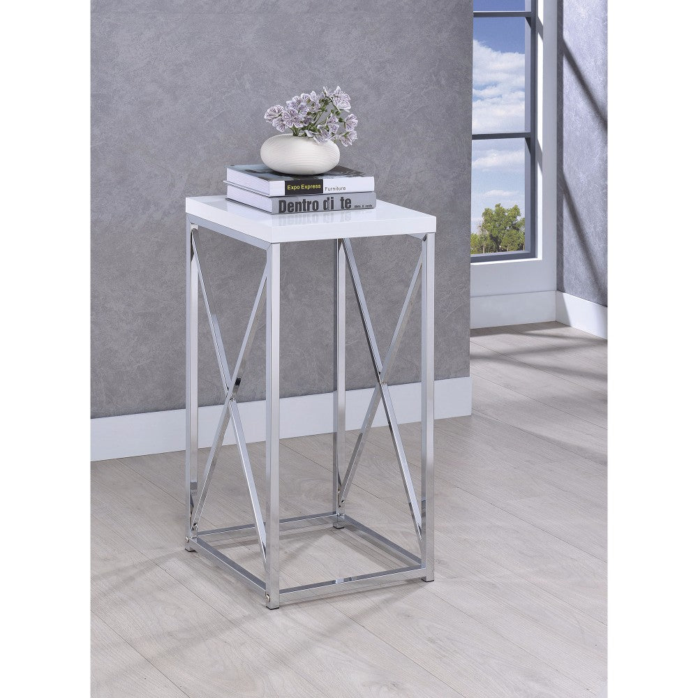Fine-Looking Metal Accent Table , White And Silver By Benzara | Accent Tables | Modishstore