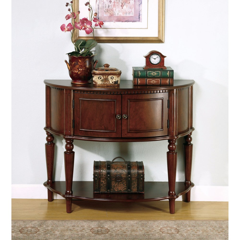 Brown Wooden Console Table With Curved Front & Inlay Shelf By Benzara | Console Tables | Modishstore