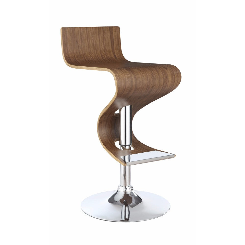 Modern Adjustable Bar Stool With Chrome Base, Brown And Silver By Benzara | Bar Stools | Modishstore