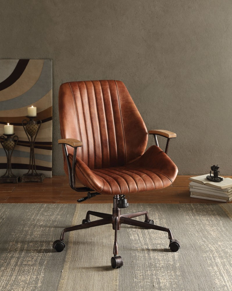 Metal & Leather Executive Office Chair, Cocoa Brown By Benzara | Office Chairs | Modishstore