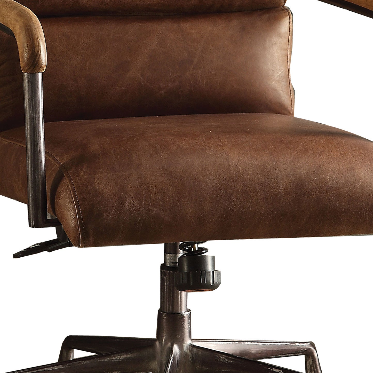 Metal & Top Grain Leather Executive Office Chair, Retro Brown By Benzara | Office Chairs |  Modishstore  - 3