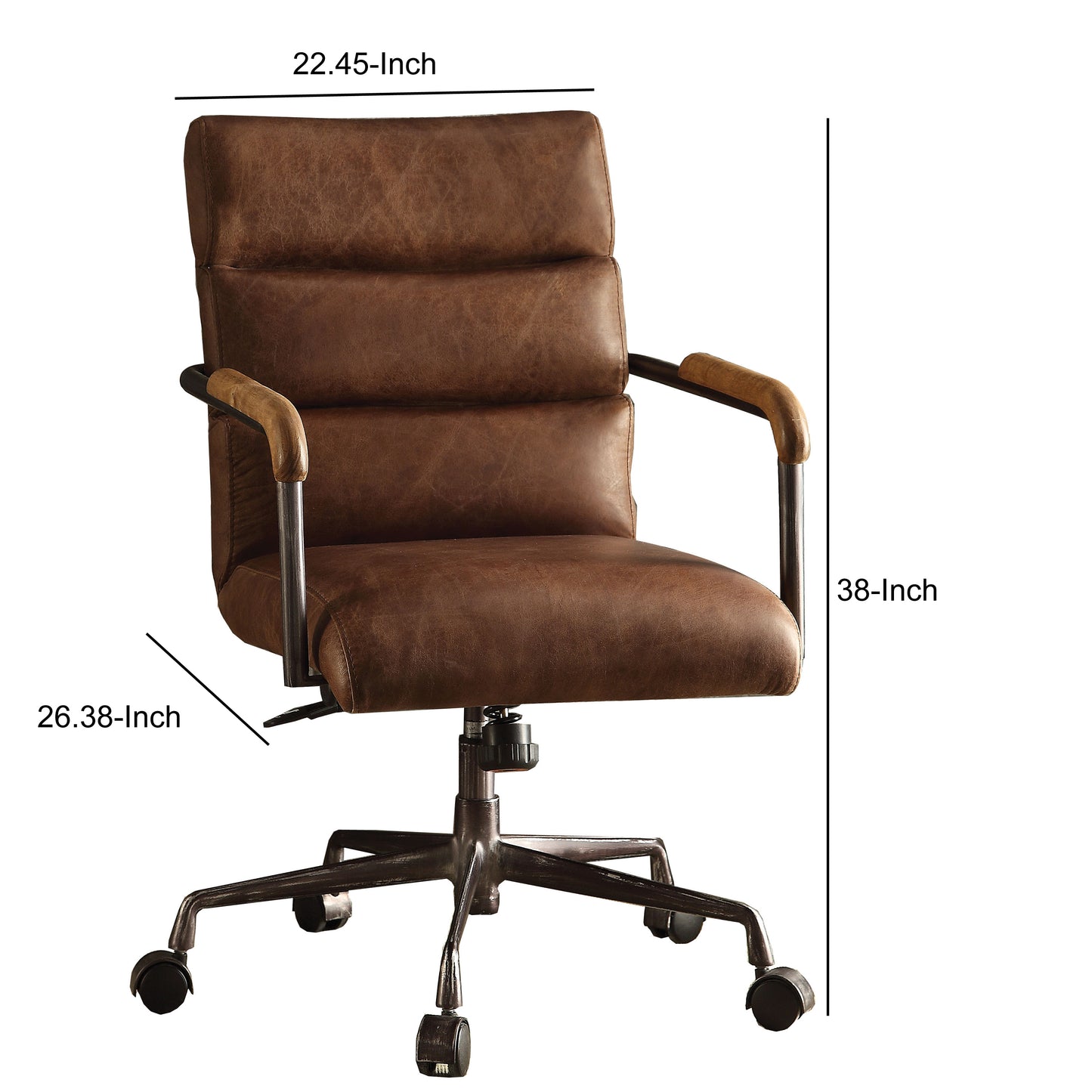 Metal & Top Grain Leather Executive Office Chair, Retro Brown By Benzara | Office Chairs |  Modishstore  - 4