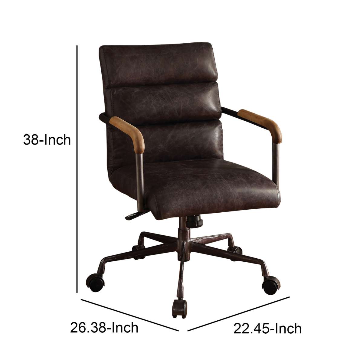 Metal & Leather Executive Office Chair, Antique Brown By Benzara | Office Chairs | Modishstore - 6