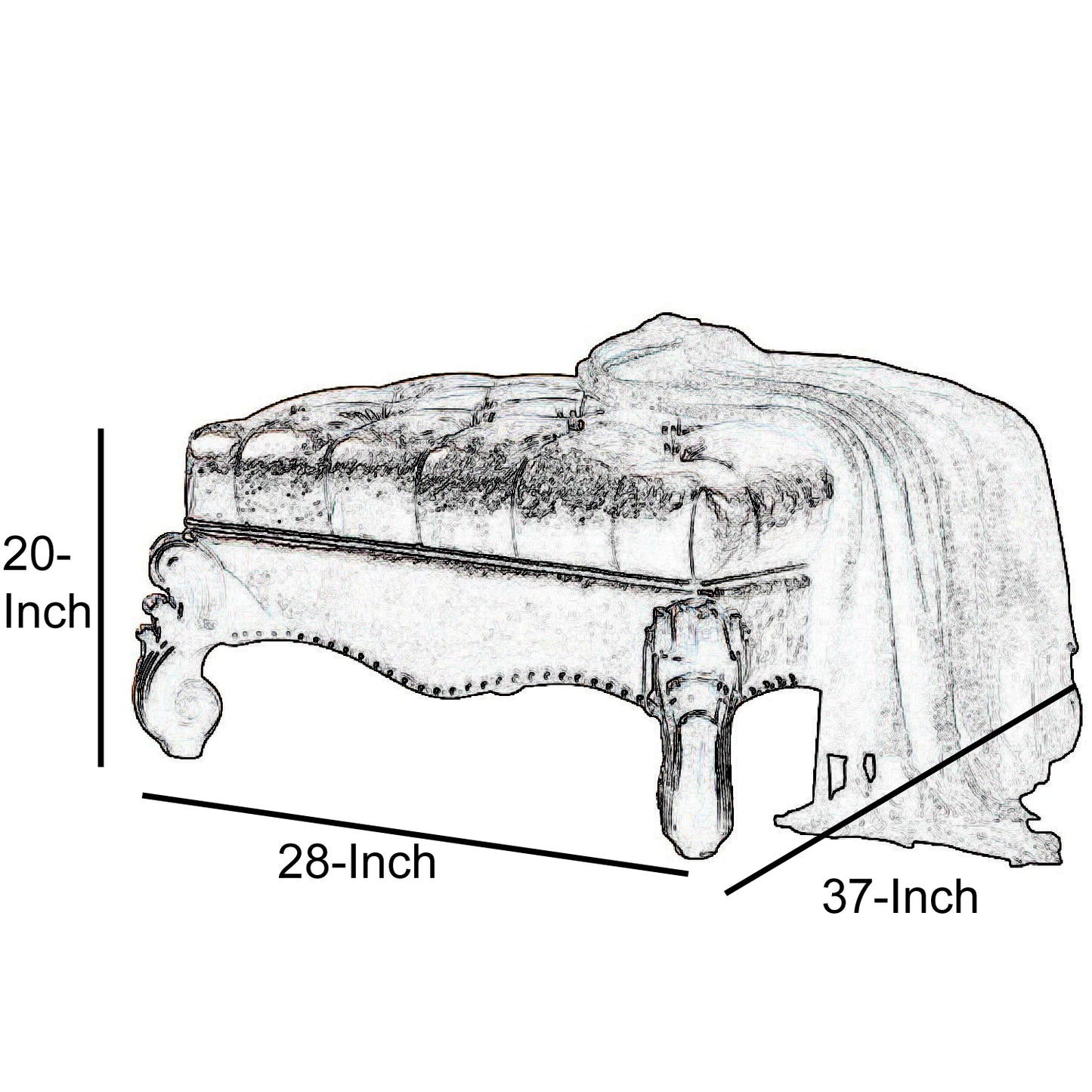 Leatherette Ottoman With Button Tufting And Nailhead Trim Details, Brown By Benzara | Ottomans | Modishstore - 5