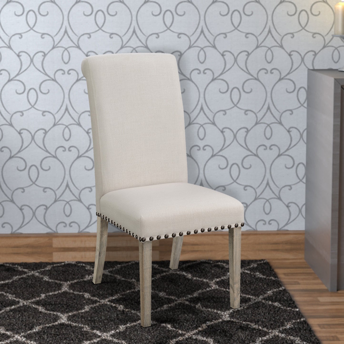 Rolled Back Parson Dining Chair, Beige, Set Of 2 By Benzara | Dining Chairs | Modishstore