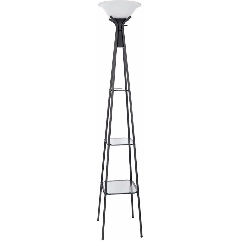 Torchiere Floor Lamp With Clear Glass Shelving, Black And White By Benzara | Floor Lamps | Modishstore