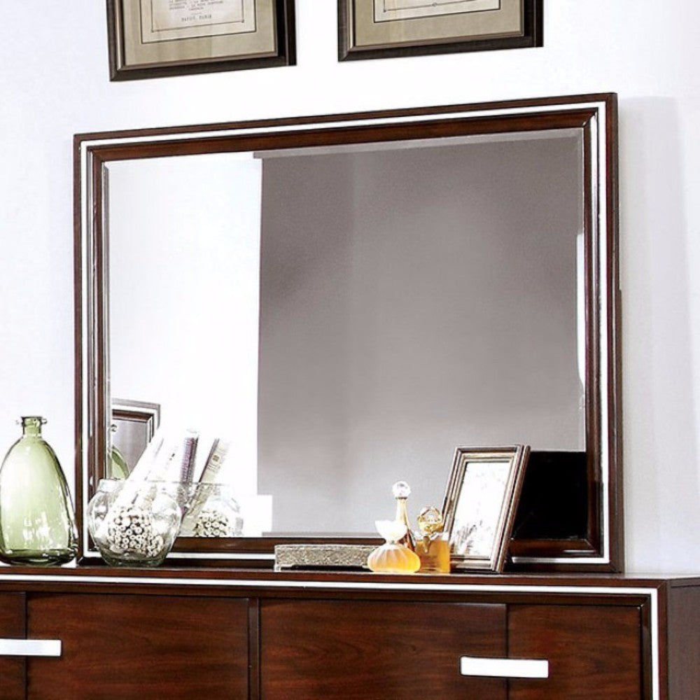 Wooden Beveled Mirror, Brown Cherry By Benzara | Mirrors | Modishstore