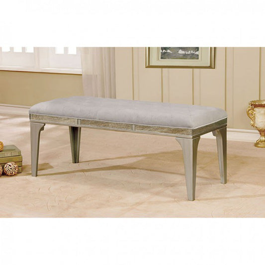 Wooden Bench With Comfy Cushioned Seat Gray By Benzara | Benches | Modishstore