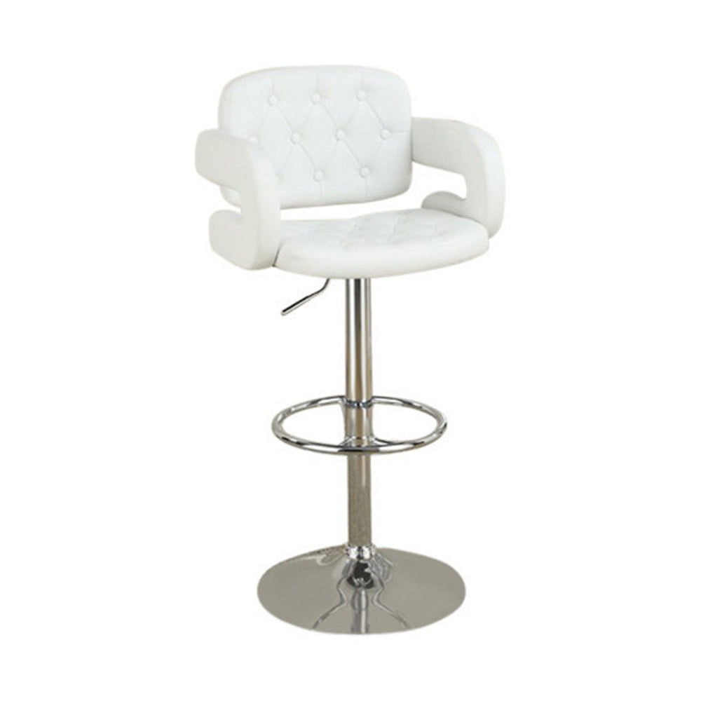 Chair Style Barstool With Tufted Seat And Back White And Silver By Benzara | Bar Stools | Modishstore - 2