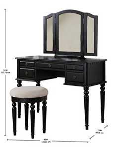 Commodious Vanity Set Featuring Stool And Mirror Black By Benzara | Bedroom Sets | Modishstore