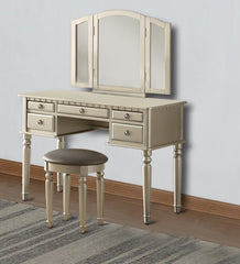 Commodious Vanity Set Featuring Stool And Mirror Silver By Benzara