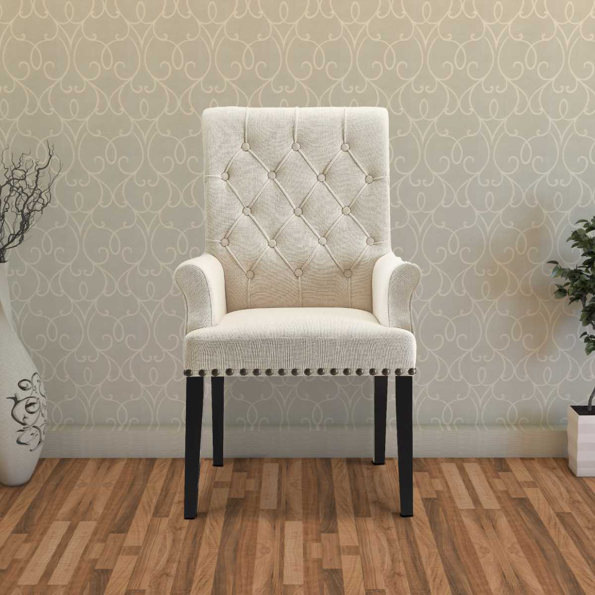 Diamond Tufted Upholstered Dining Chair, Cream & Smokey Black By Benzara | Dining Chairs | Modishstore