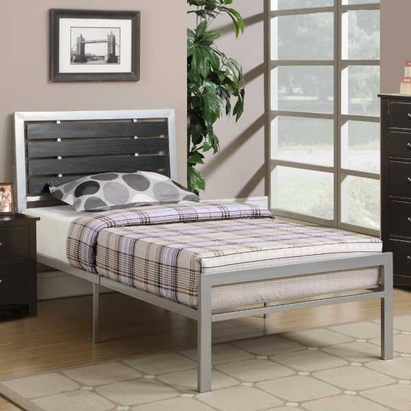 Wooden Full Bed With Black Wood Panel Headboard, Silver By Benzara | Beds | Modishstore