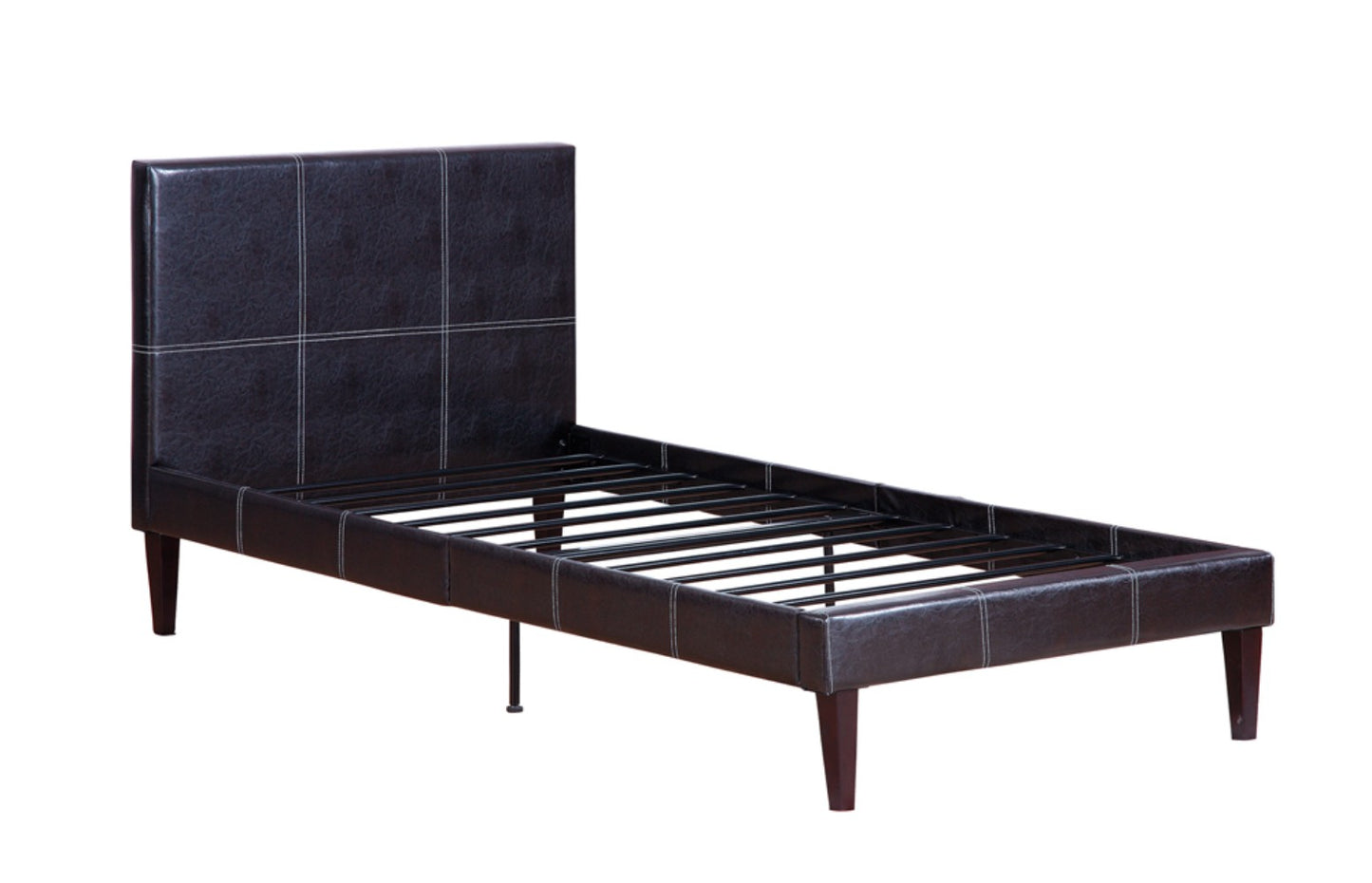 Twin Bed,Faux Leather With 12 Slats , Espresso,Brown By Benzara | Beds | Modishstore