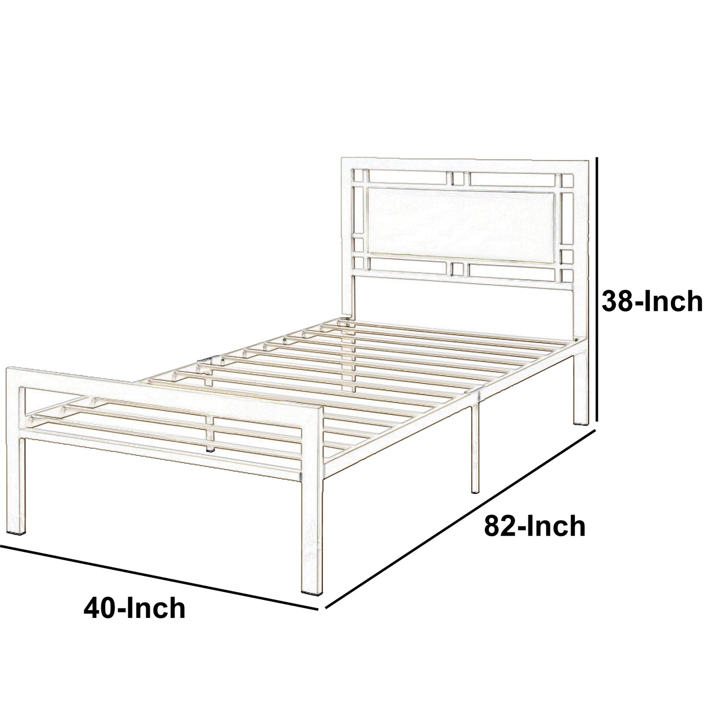 Metal Frame Twin Bed With Leather Upholstered Headboard, White By Benzara | Beds | Modishstore - 6