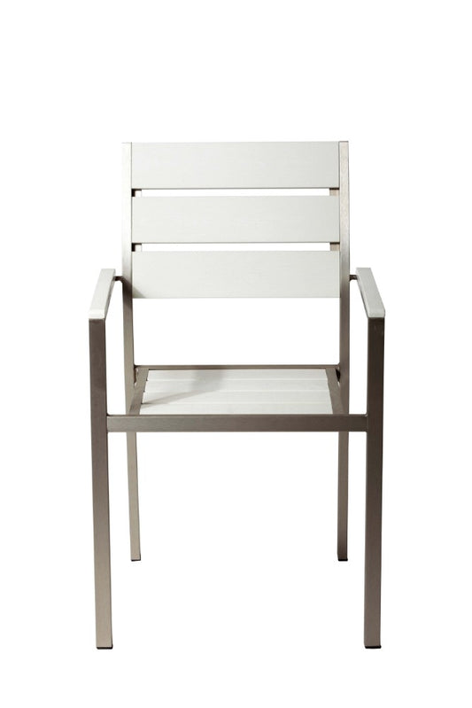 Metal Chairs With Slated Back Set Of 6 Gray And White By Benzara | Outdoor Chairs |  Modishstore 