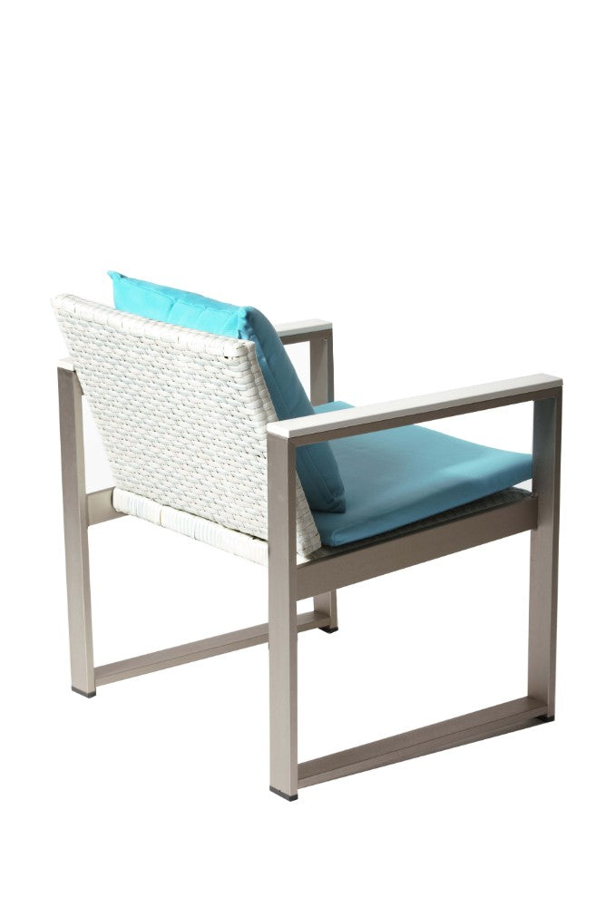 Anodized Aluminum Upholstered Cushioned Chair With Rattan, White/Turquoise  By Benzara | Armchairs |  Modishstore  - 2