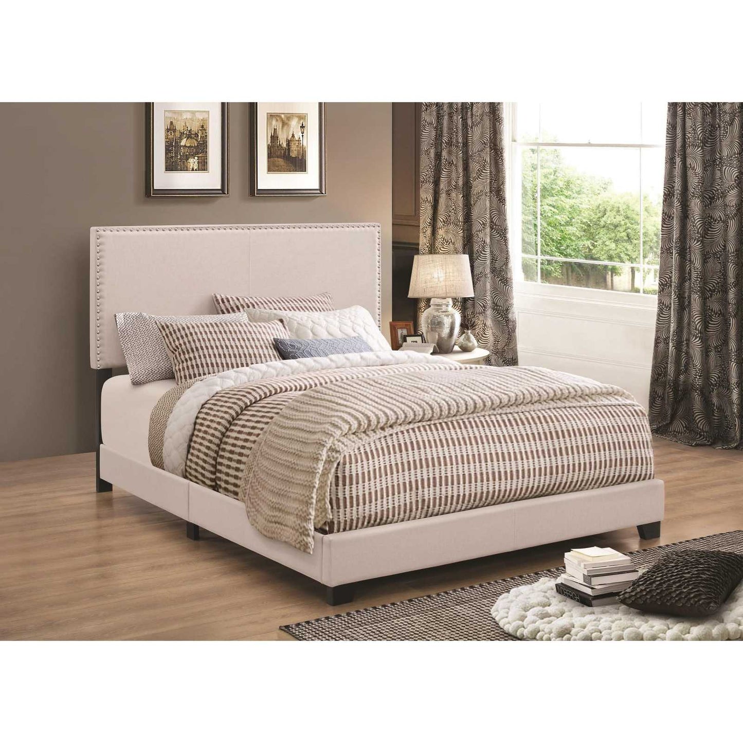 Ivory Upholstered Full Bed By Benzara | Beds | Modishstore