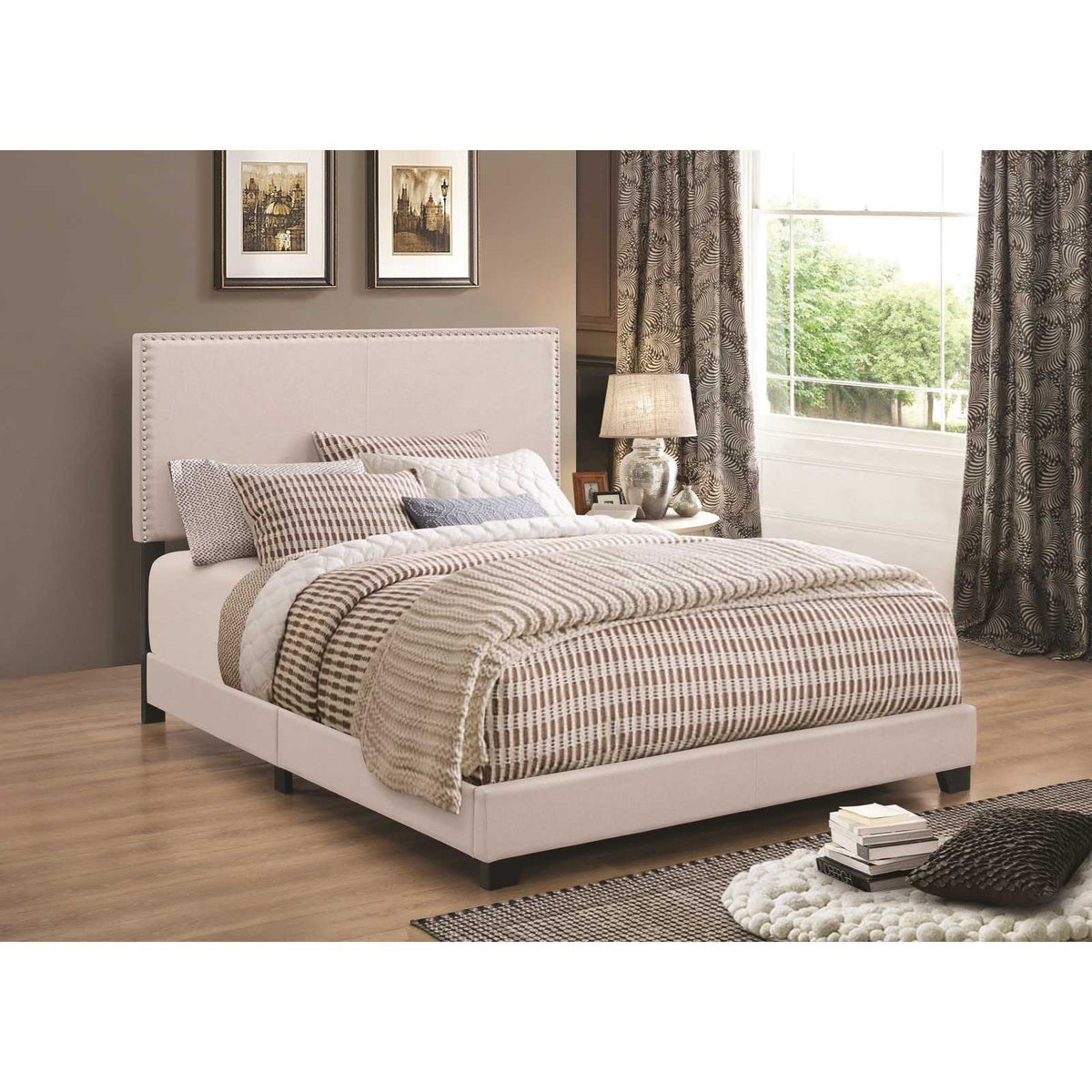 Ivory Upholstered Eastern King Bed By Benzara | Beds | Modishstore