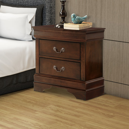 Wooden Night Stand With Curvy Handle Drawer Cherry Brown By Benzara | Nightstands | Modishstore